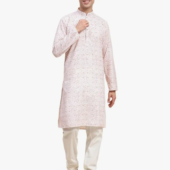 SKAVIJ Men’s Embroidered Sequined Kurta with Pajama 2-Piece Set Size Large - Picture 11 of 15